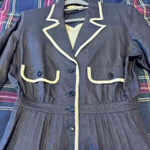 Vintage Valentino "Miss V" Navy and White Collared Dress- Vintage Size 12
